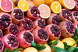 Fresh pomegranate, grapefruit and orange fruits