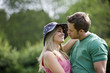 A young couple about to kiss