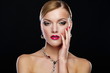 sexy blond model with bright makeup with perfect skin