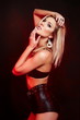 sexy stylish blond woman model in black lingerie