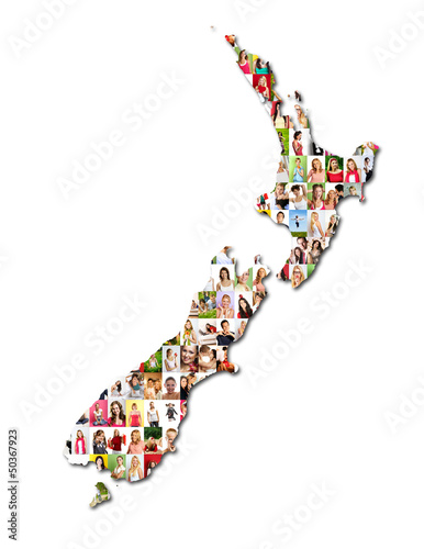 Photo: Portraits of a lot of people - map of new zealand Portraits of a lot of people - map of new zealand