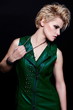 glamor sexy stylish blond model in black cloth with short hair