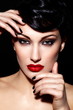 sexy model with bright makeup,with red lips and clean skin