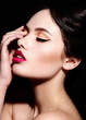 sexy model hwit bright makeup, with red lips, with perfect skin