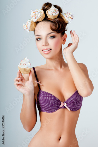 Photo: beautiful girl eats cake beautiful girl eats cake