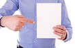 Businessman holding blank sheet of paper.