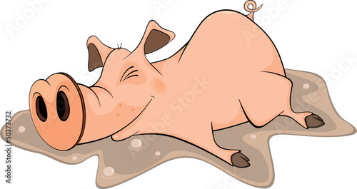 Vector: Pig and a pool. Cartoon Pig and a pool. Cartoon