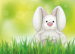 Vector: Vector of spring background with rabbit in green grass. Vector of spring background with rabbit in green grass.
