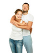 Young man and woman together over white background