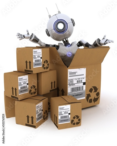 Illustration: Robot with Shipping Boxes Robot with Shipping Boxes