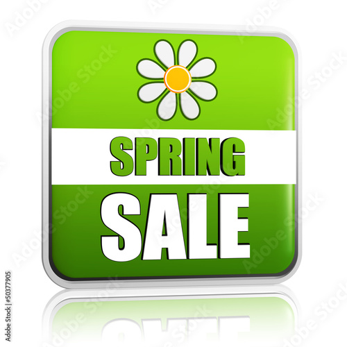 Illustration: spring sale green label with flower spring sale green label with flower