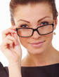Shocked woman wearing glasses isolated
