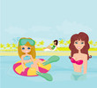 mom and daughter in swimming pool
