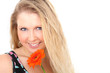 Photo: Frau mit roter Gerbera Frau mit roter Gerbera