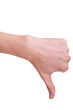 adult man hand thumb down, isolated on white