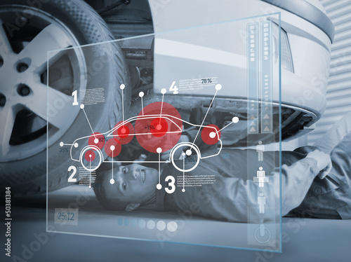 Illustration: Laying mechanic consulting interface in black and white Laying mechanic consulting interface in black and white