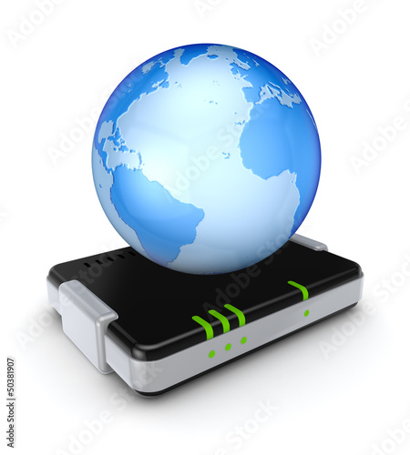 Illustration: Earth on router. Earth on router.
