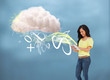 Casual girl using tablet to connect to cloud computing