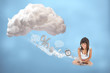 Happy girl connecting to cloud computing