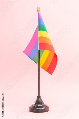 Photo: Gay Pride flag on stand Gay Pride flag on stand