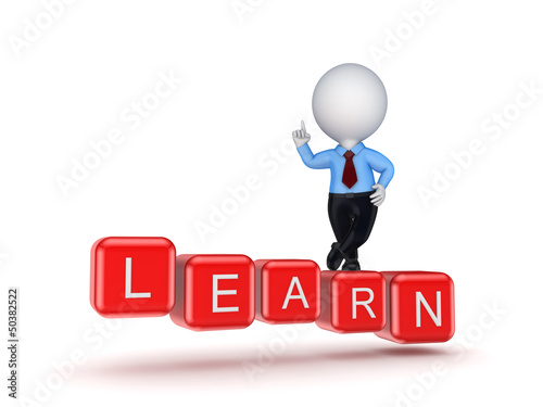 Illustration: 3d small person and word LEARN. 3d small person and word LEARN.