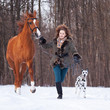 Girl with dog and horse