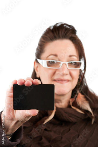 Photo: Woman Showing Gift Card Woman Showing Gift Card