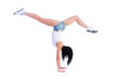 woman does a gymnastic handstand