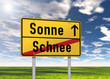 Ortsschild "Sonne / Schnee"
