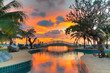 Sunset at swimming pool of Thailand