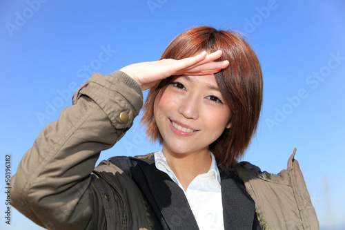 Photo: Coat / Smile / Salute / Beautiful Office Lady / Blue SKY Coat / Smile / Salute / Beautiful Office Lady / Blue SKY