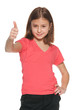 Pretty girl holds thumb up