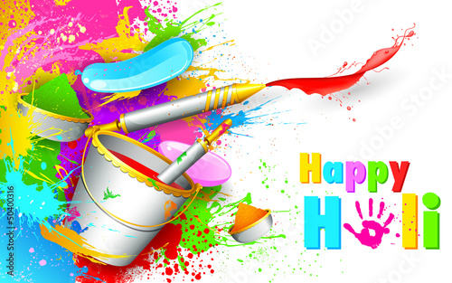 Vector: Holi Background with bucket of color Holi Background with bucket of color