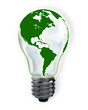 light bulb with green north and south america