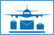icon with plane, mail envelope and luggage bags