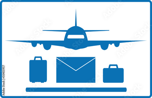 Vector: icon with plane, mail envelope and luggage bags icon with plane, mail envelope and luggage bags