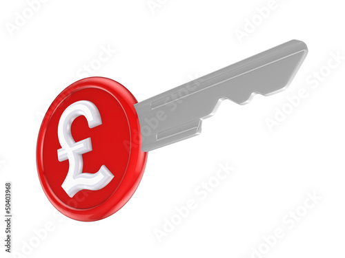 Illustration: Pound sterling sign on a key. Pound sterling sign on a key.