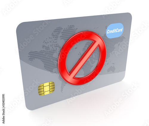 Illustration: Credit card with a red stop symbol. Credit card with a red stop symbol.