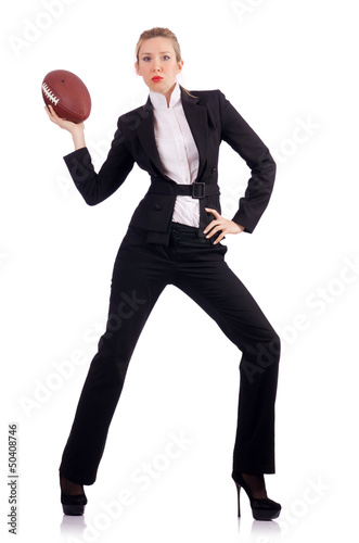 Photo: Woman businesswoman with american football Woman businesswoman with american football