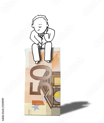 Photo: illustration of dubious businessman thinking about money illustration of dubious businessman thinking about money