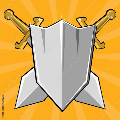 Vector: Two crossed swords and shield Two crossed swords and shield