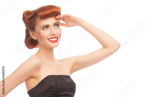 Photo: Pin-up girl looking up Pin-up girl looking up