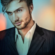 Multicolored digital painted image of elegant young man.