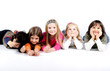 Photo: Children group family laying isolated Children group family laying isolated