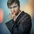 Multicolored digital painted image of elegant young man.