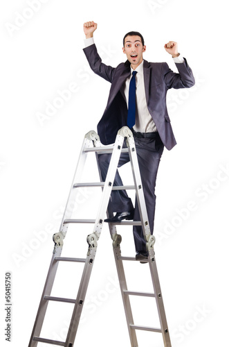 Photo: Businessman climbing career ladder on white Businessman climbing career ladder on white