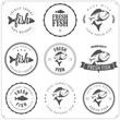Set of made with fish stamps, labels and badges