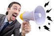 Man shouting and yelling with loudspeaker