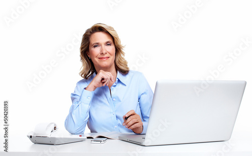 Photo: Business woman with a laptop computer. Business woman with a laptop computer.