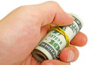 Roll of dollars in a man's hand, isolated.